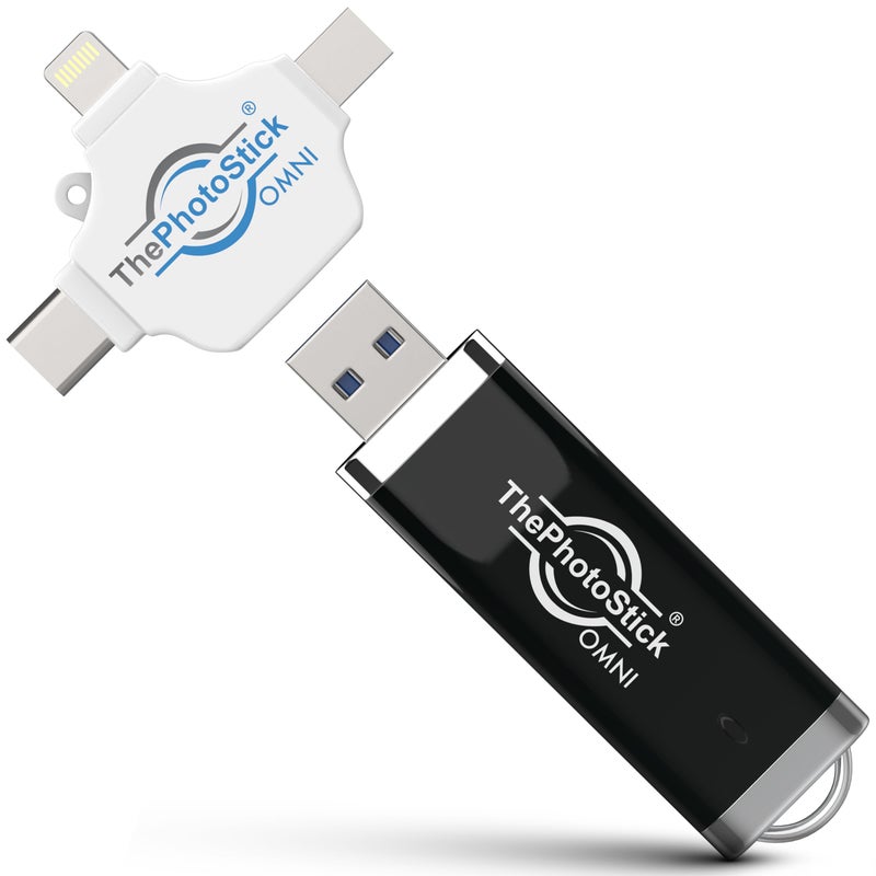 ThePhotoStickÂ® Omni 128GB USB Flash Drive & Memory Stick â€“ Photo & Video Backup for iPhone, Android, Mac & PC â€“ Multiport Connection to Easily Store & Transfer Files - Image 1