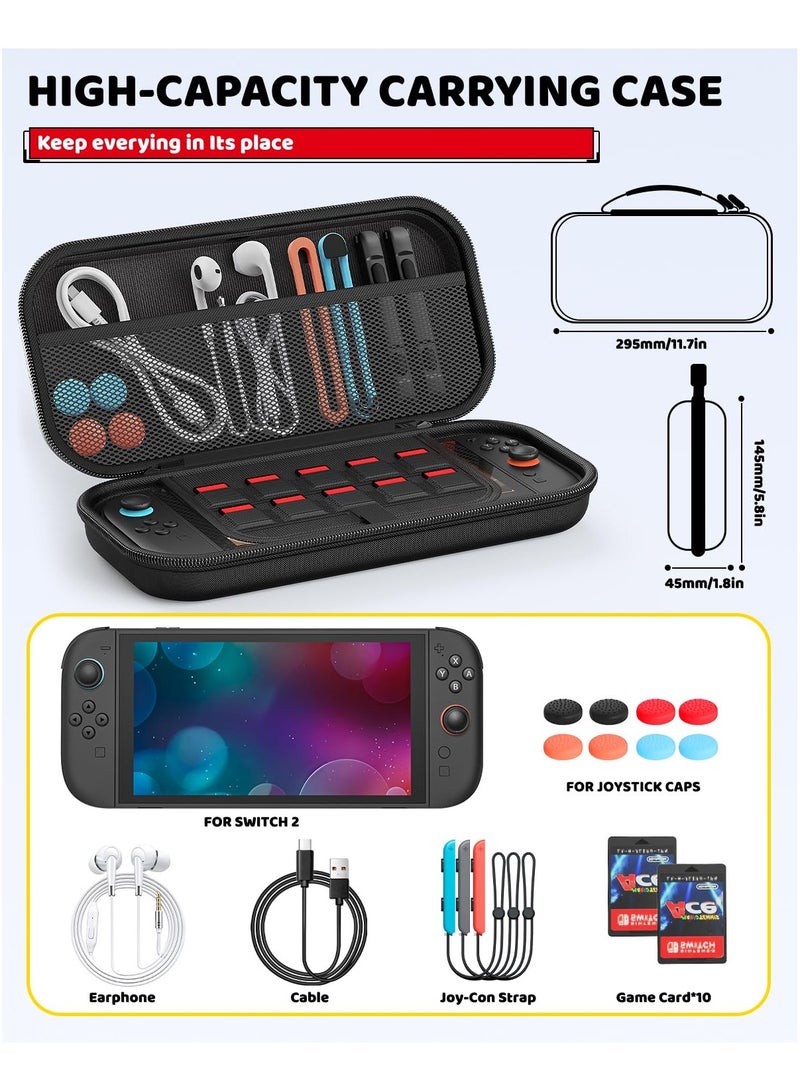 NNEWVANTE Switch 2 Slim Case for Switch 2 (2025)/Switch/OLED, Hard Shell Carry Case with Soft Lining, 10 Card Slots, Durable Ballistic Nylon, Soft Silicone Handle, for Switch2 - Image 2