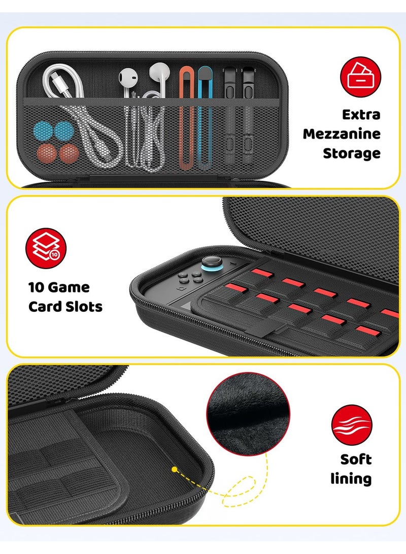 NNEWVANTE Switch 2 Slim Case for Switch 2 (2025)/Switch/OLED, Hard Shell Carry Case with Soft Lining, 10 Card Slots, Durable Ballistic Nylon, Soft Silicone Handle, for Switch2 - Image 3