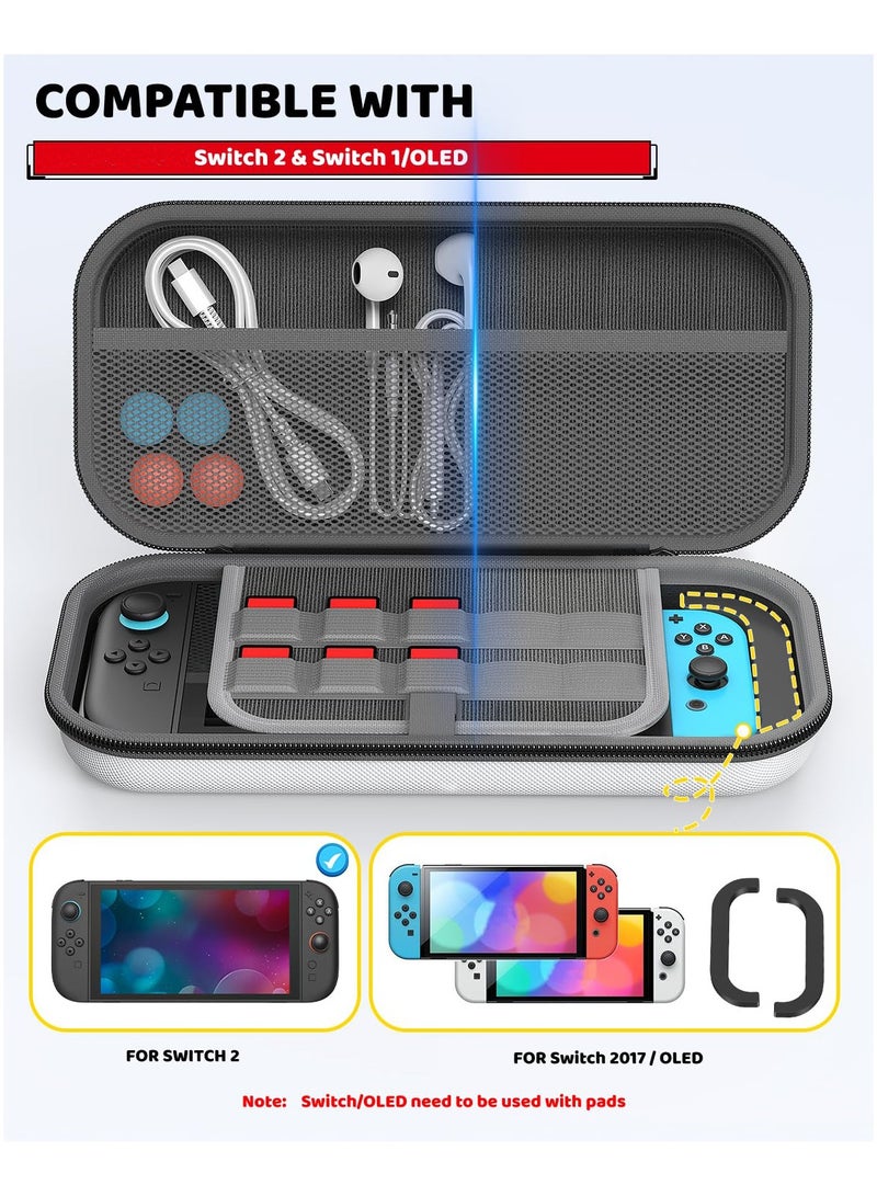 NNEWVANTE Switch 2 Slim Case for Switch 2 (2025)/Switch/OLED, Hard Shell Carry Case with Soft Lining, 10 Card Slots, Durable Ballistic Nylon, Soft Silicone Handle, for Switch2 - Image 4