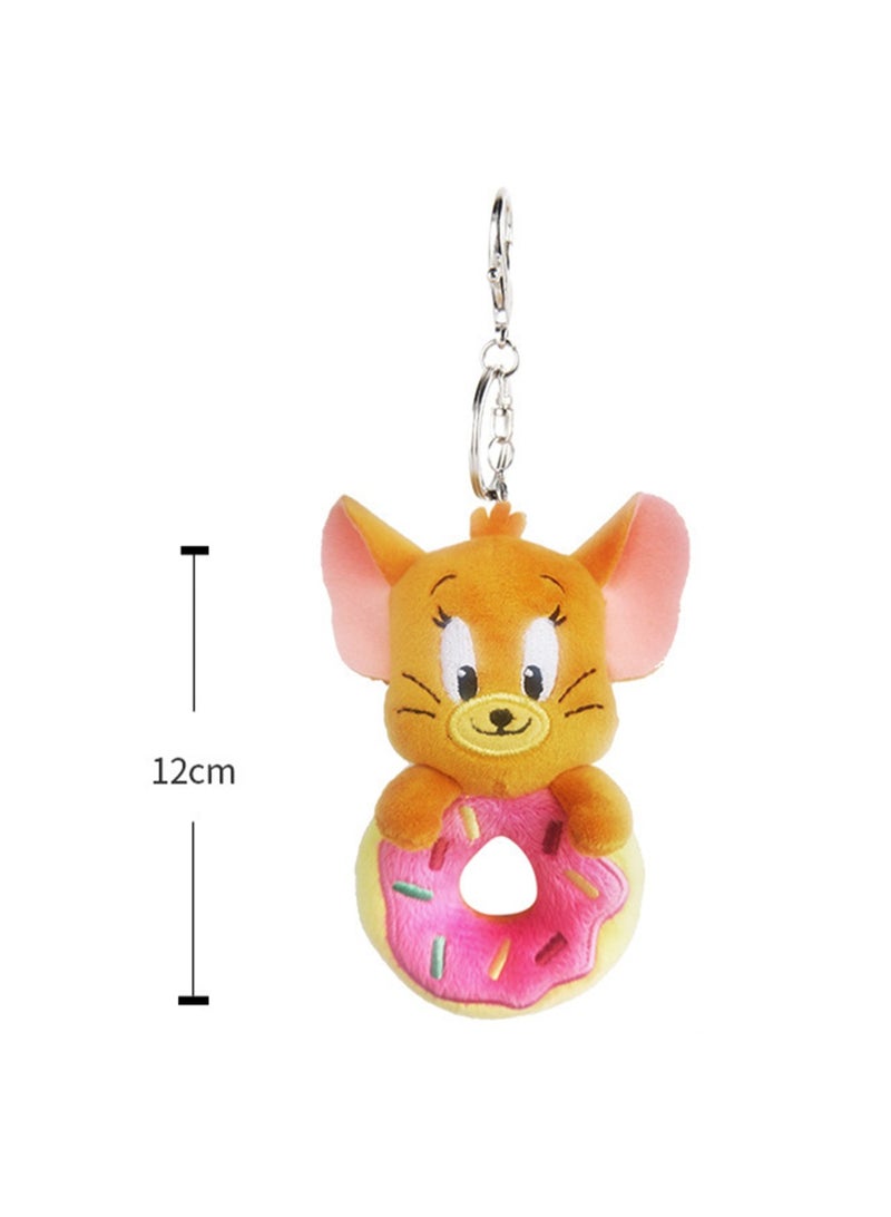 Creative Cute Plush Keychain, Cute Backpack Pendant, Suitable For Wallet Key Ring Decoration, (12cm Jerry Mouse Pendant, Donut Style)  - Image 2