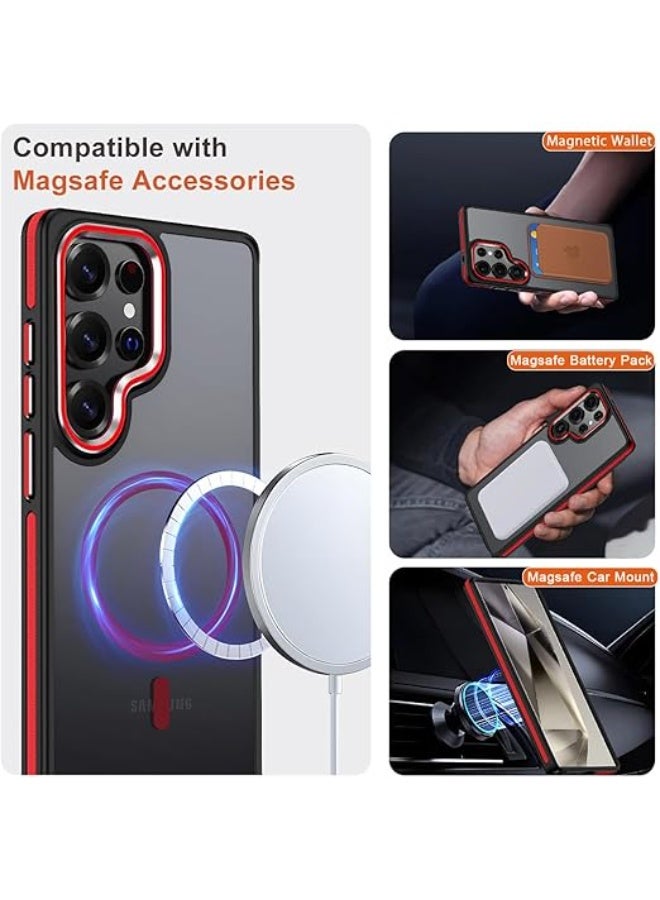 Case for Samsung Galaxy S25 Ultra, Translucent Matte Cover Fits for Magsafe, S25 Ultra Phone Case with Non-Slip Edge, Magnetic Case for Samsung S25 Ultra, Shockproof Protection (Black Red) - Image 5