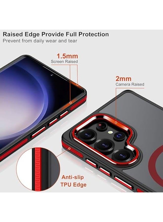 Case for Samsung Galaxy S25 Ultra, Translucent Matte Cover Fits for Magsafe, S25 Ultra Phone Case with Non-Slip Edge, Magnetic Case for Samsung S25 Ultra, Shockproof Protection (Black Red) - Image 3