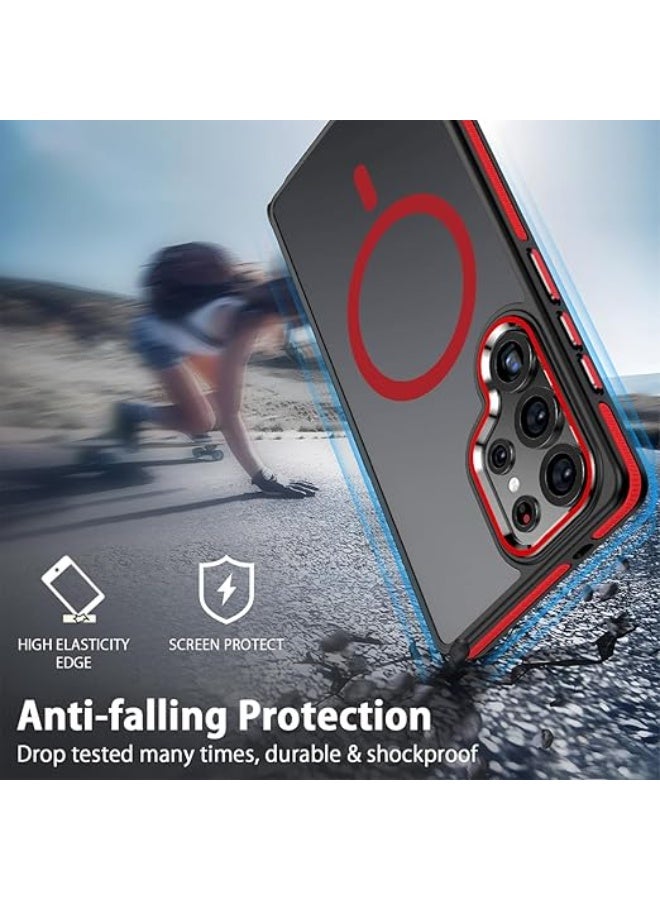 Case for Samsung Galaxy S25 Ultra, Translucent Matte Cover Fits for Magsafe, S25 Ultra Phone Case with Non-Slip Edge, Magnetic Case for Samsung S25 Ultra, Shockproof Protection (Black Red) - Image 4