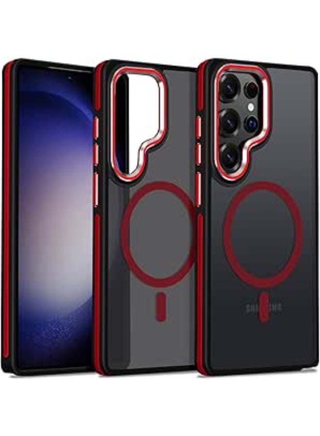 Case for Samsung Galaxy S25 Ultra, Translucent Matte Cover Fits for Magsafe, S25 Ultra Phone Case with Non-Slip Edge, Magnetic Case for Samsung S25 Ultra, Shockproof Protection (Black Red) - Image 1