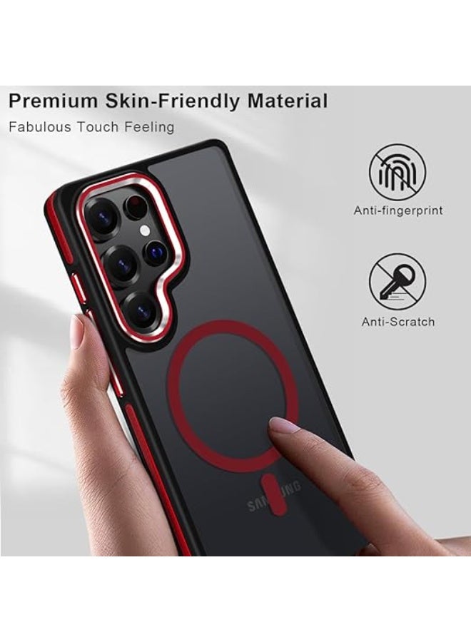 Case for Samsung Galaxy S25 Ultra, Translucent Matte Cover Fits for Magsafe, S25 Ultra Phone Case with Non-Slip Edge, Magnetic Case for Samsung S25 Ultra, Shockproof Protection (Black Red) - Image 2