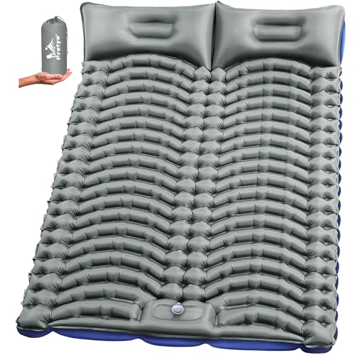 Pretyw Double Sleeping Pad for Camping - Ultralight Air Mattress with Pillows, Built-in Foot Pump, Compact Inflatable 2-Person Portable Mat for Backpacking, Hiking, Tent, Car Travel, Beach，Road Trip - Image 1