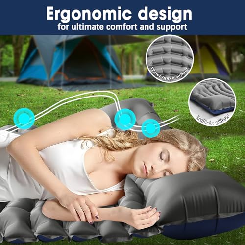 Pretyw Double Sleeping Pad for Camping - Ultralight Air Mattress with Pillows, Built-in Foot Pump, Compact Inflatable 2-Person Portable Mat for Backpacking, Hiking, Tent, Car Travel, Beach，Road Trip - Image 3