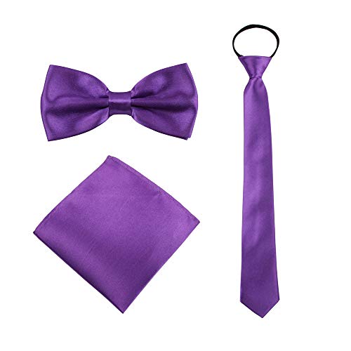 GUCHOL Boys Bow Tie Pocket Square Necktie - 3 Piece Set for Kids with Wedding Praty (Purple, 1-6 Year) - Image 1
