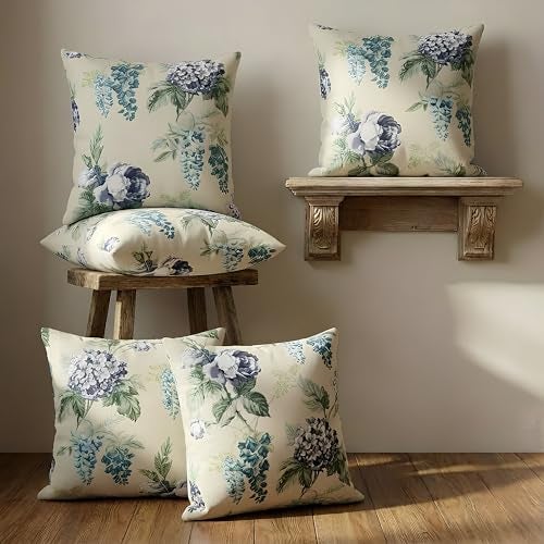 Clasiko Cotton Cushion Covers 16x16 – Set of 5 Decorative Cushion Covers, Blue Bloom, Soft Cotton, Hidden Zip, Sofa & Bedroom Décor - Image 2