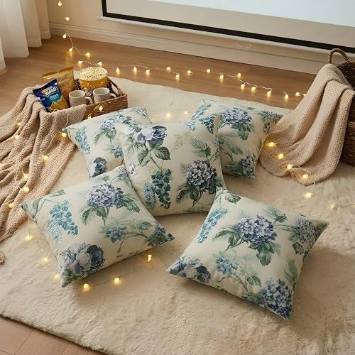 Clasiko Cotton Cushion Covers 16x16 – Set of 5 Decorative Cushion Covers, Blue Bloom, Soft Cotton, Hidden Zip, Sofa & Bedroom Décor - Image 3