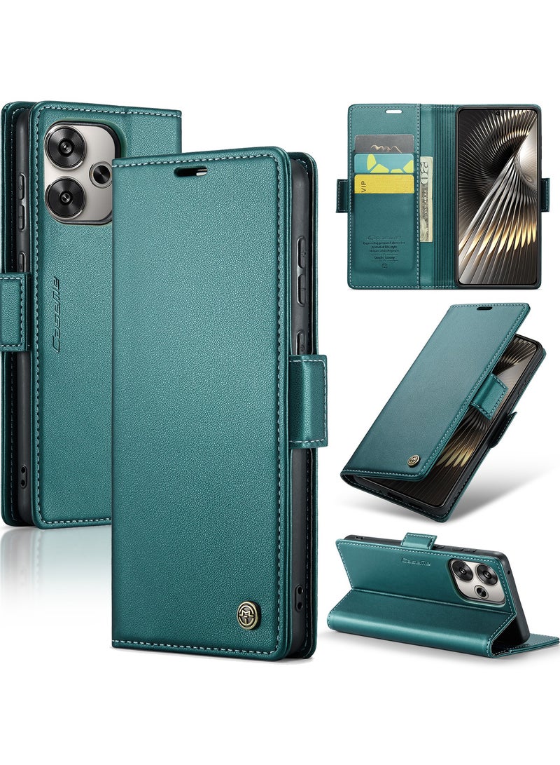 CaseMe Phone Case Luxury PU Leather Design Anti Fingerprint 023 Flip Cover Card Slot Holder Cover For Redmi Turbo 3 / Poco F6 (Green) - Image 1