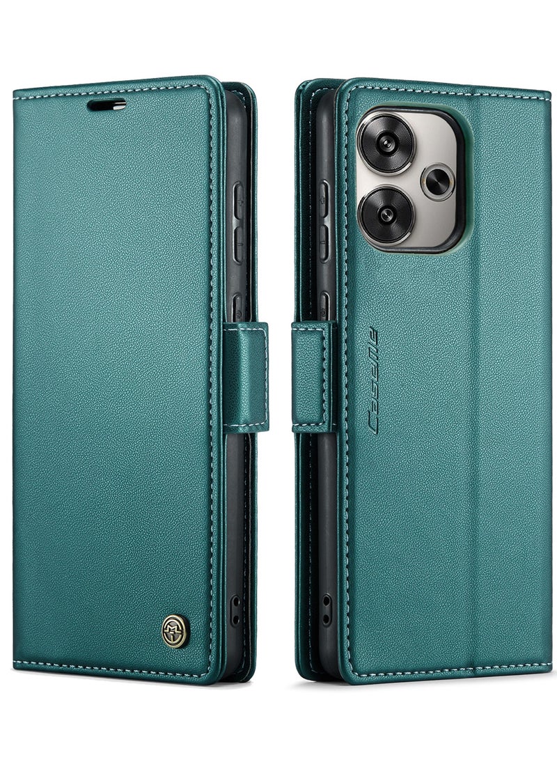 CaseMe Phone Case Luxury PU Leather Design Anti Fingerprint 023 Flip Cover Card Slot Holder Cover For Redmi Turbo 3 / Poco F6 (Green) - Image 2