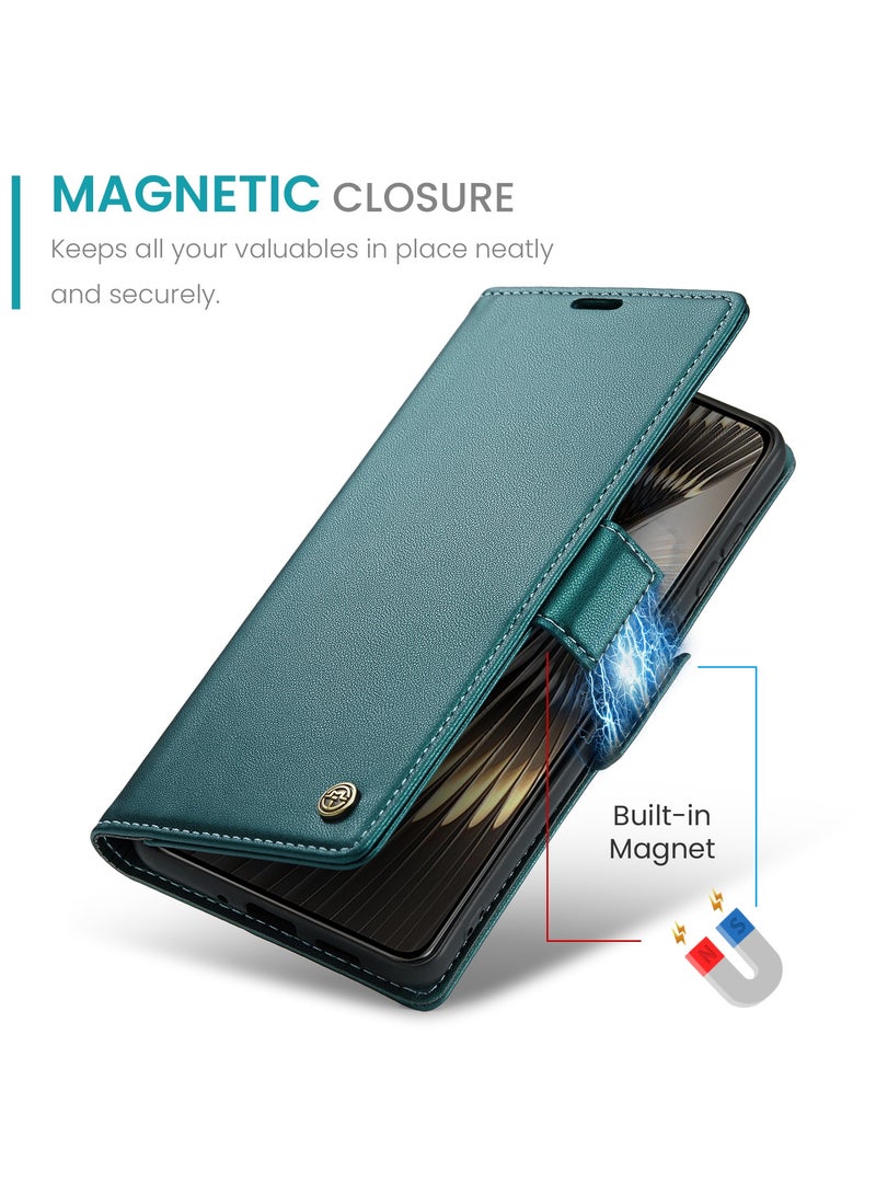 CaseMe Phone Case Luxury PU Leather Design Anti Fingerprint 023 Flip Cover Card Slot Holder Cover For Redmi Turbo 3 / Poco F6 (Green) - Image 3