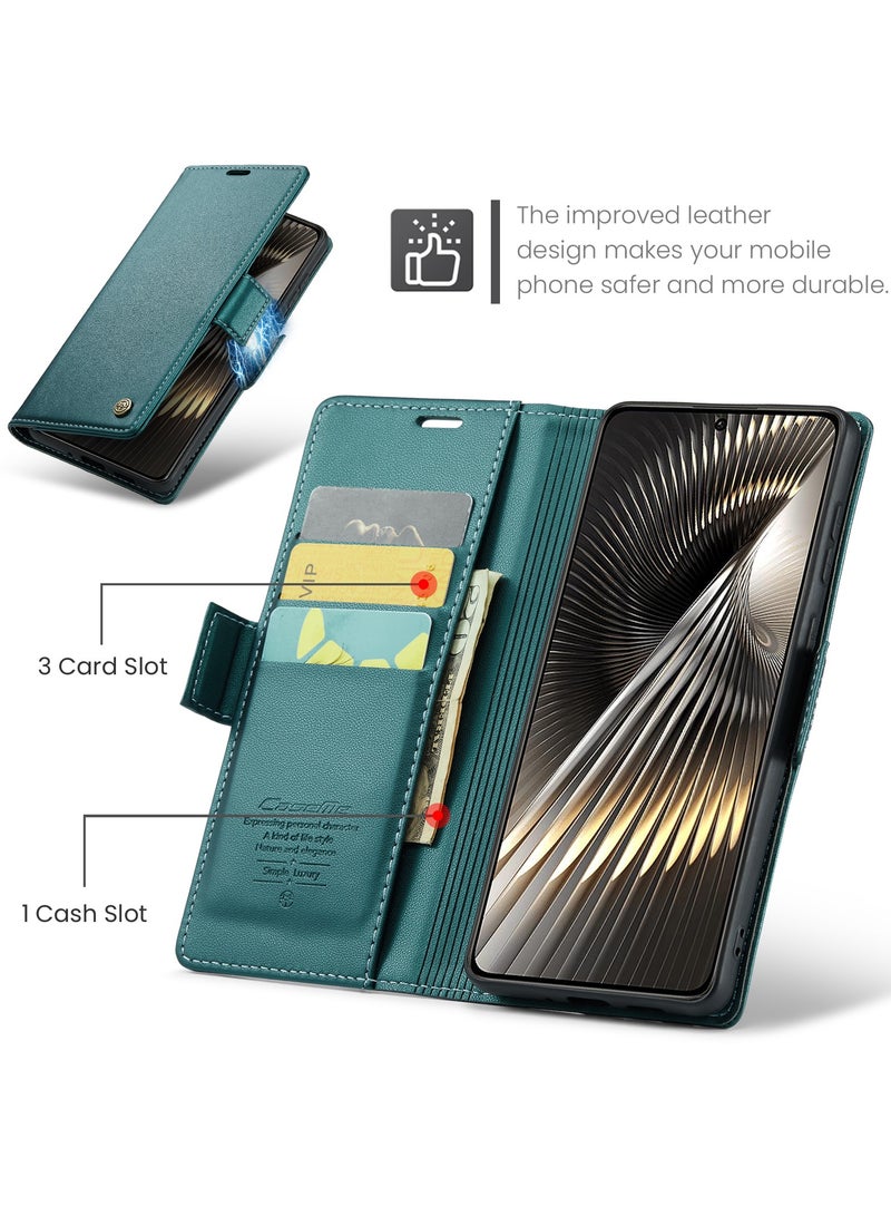 CaseMe Phone Case Luxury PU Leather Design Anti Fingerprint 023 Flip Cover Card Slot Holder Cover For Redmi Turbo 3 / Poco F6 (Green) - Image 4