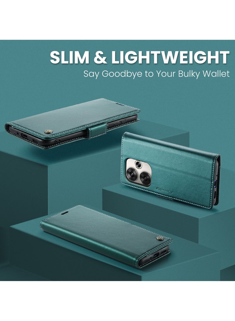 CaseMe Phone Case Luxury PU Leather Design Anti Fingerprint 023 Flip Cover Card Slot Holder Cover For Redmi Turbo 3 / Poco F6 (Green) - Image 5