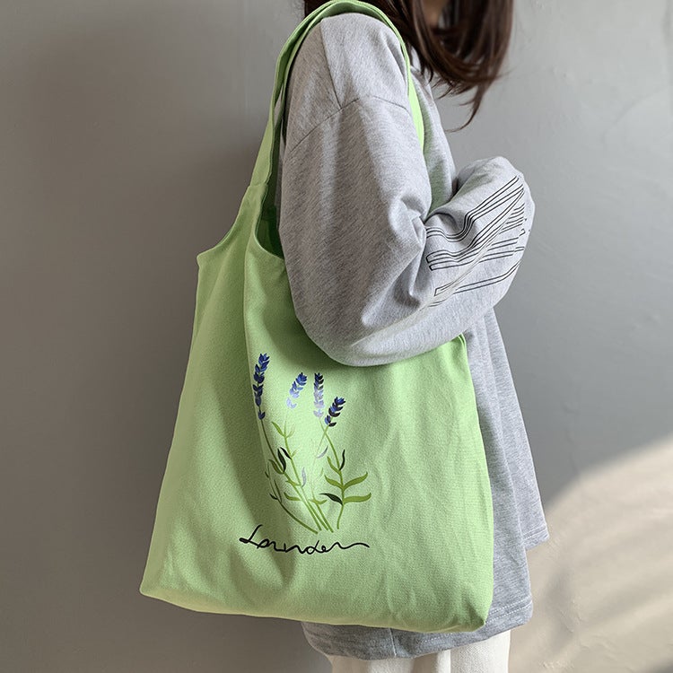 New Canvas Bag Women'S Shoulder Fresh Style Artistic Student Schoolbag Korean Style Lavender Cloth Bag Women'S Canvas - Image 1