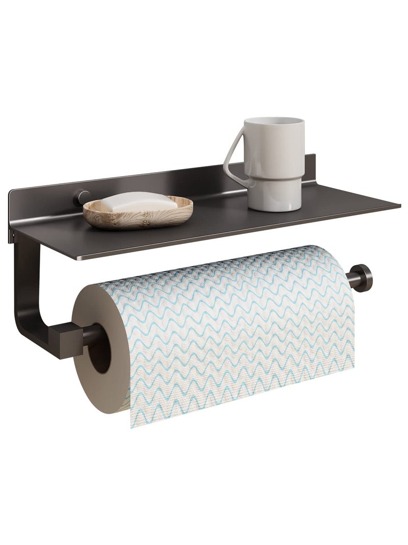 JOOM Paper Towel Holder Wall Mount  for Bathroom Hand Towel Holder for Bathroom Black Paper Towel Holder with Shelf Grey 