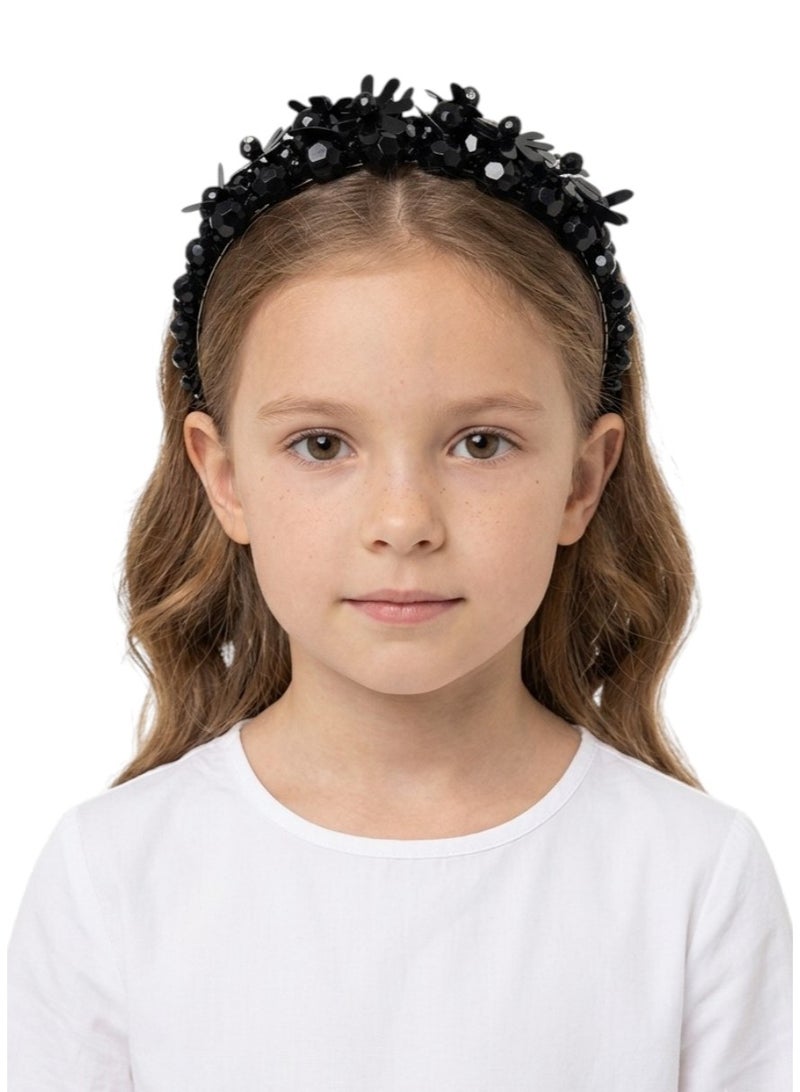 Bidani Beaded Flower Headband - Black - Image 1