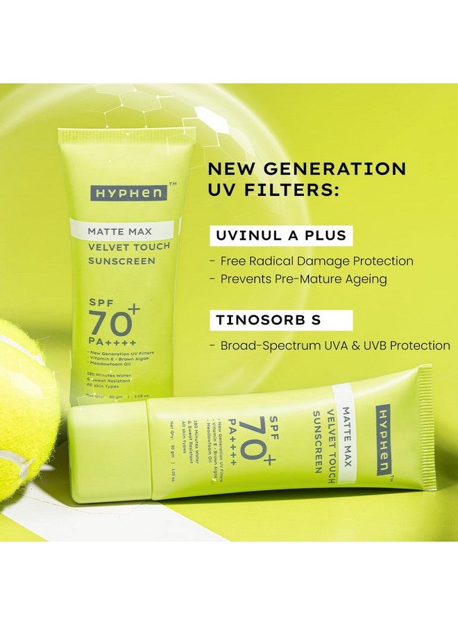HYPHEN واقي شمس مات ماكس لمسة مخملية SPF 70+ PA++++ | حماية من الشمس | درع شمس | يرطب ويهدئ البشرة | حماية من UVA-UVB لمدة 12 ساعة | لا يترك أثر أبيض، غير دهني وخفيف الوزن | مقاوم للماء | مناسب للبشرة الدهنية والمختلطة وجميع أنواع البشرة - 30 جرام - Image 4