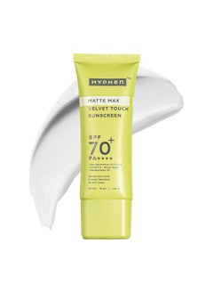 HYPHEN Matte Max Velvet Touch Sunscreen Spf 70+ Pa++++ | Sun Protection | Sun Shield | Moisturizes And Soothes Skin | 12 Hrs Uva-Uvb Protection | No White Cast, Non Greasy & Lightweight | Water Resistant | For Oily, Combination & All Skin Types-30G  - Image 1