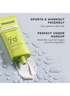 HYPHEN Matte Max Velvet Touch Sunscreen Spf 70+ Pa++++ | Sun Protection | Sun Shield | Moisturizes And Soothes Skin | 12 Hrs Uva-Uvb Protection | No White Cast, Non Greasy & Lightweight | Water Resistant | For Oily, Combination & All Skin Types-30G  - Image 3
