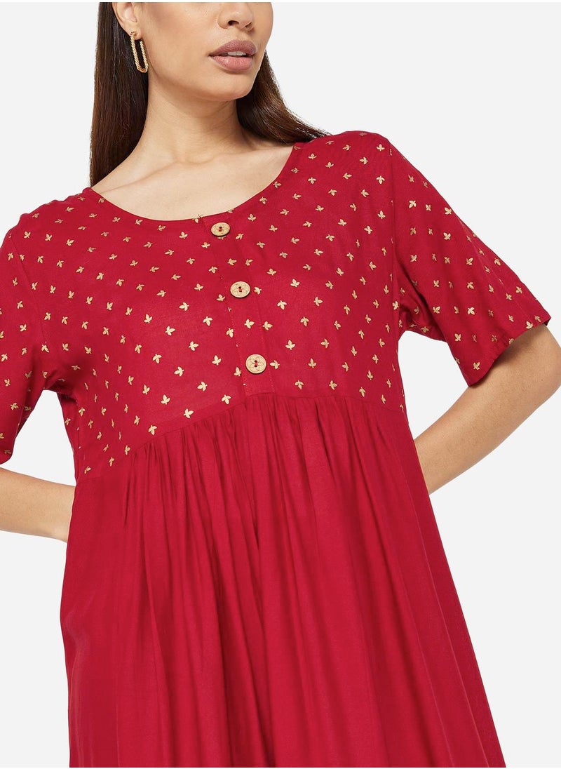 HANA & SARA - SOFT RAYON GOLD BLOCK PRINT ARABIC MIDI DRESS - Image 1