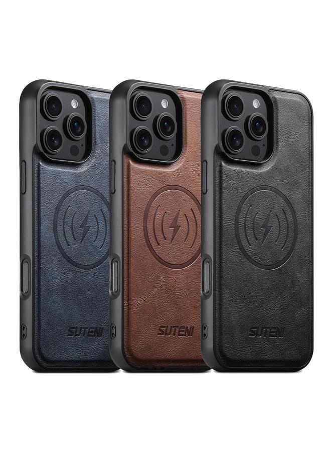 Suteni Case For iPhone 15 Plus G5 Cowhide Leather MagSafe Magnetic Phone Case - Image 5