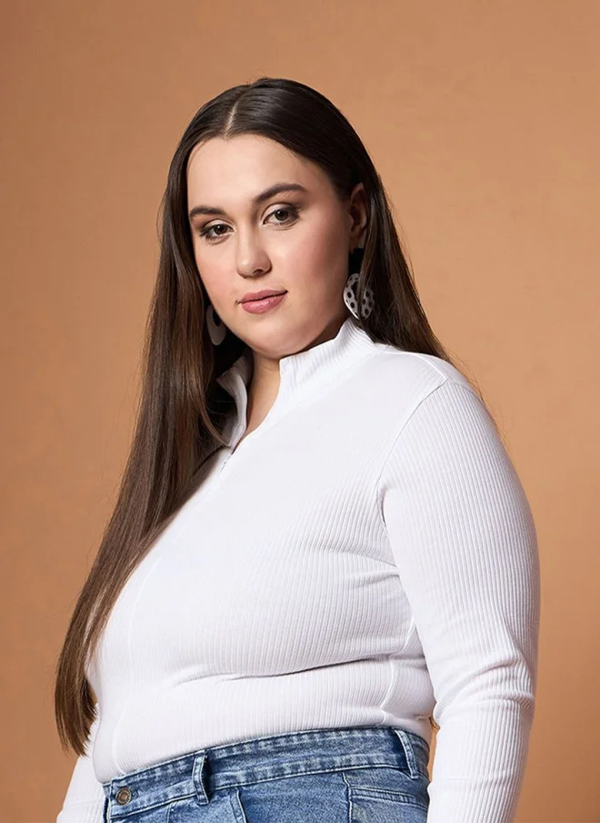 SASSAFRAS Fitted White Top With Slit Sleeves For Women