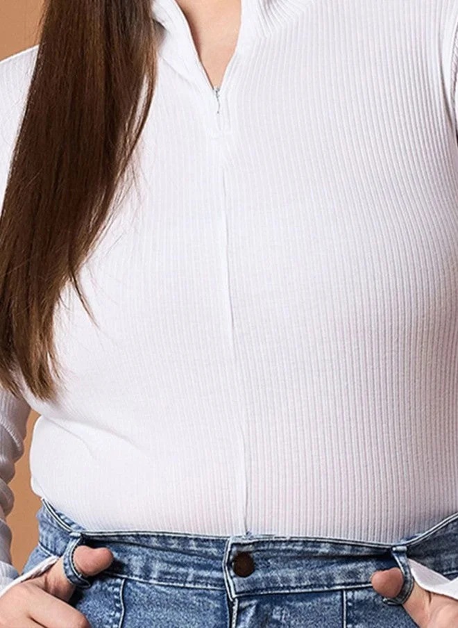 ساسافراس بلوزة بيضاء ضيقة بأكمام مشقوقة للنساء