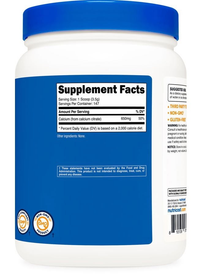 Nutricost مسحوق سترات الكالسيوم (500 جرام) (بدون نكهة) - سترات كالسيوم نقية، بدون إضافات، خالية من الجلوتين (1.1 رطل) - Image 5