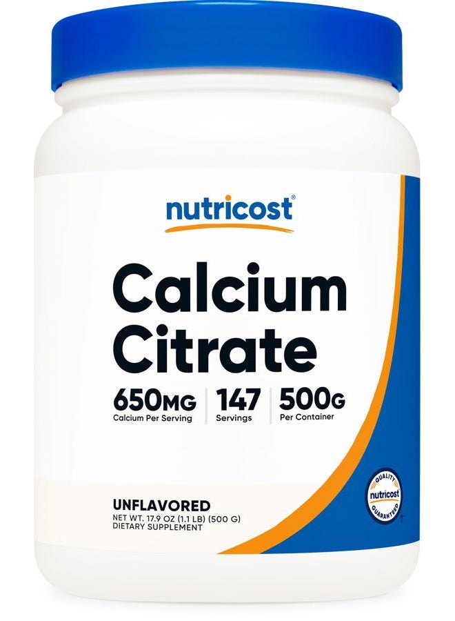 Nutricost مسحوق سترات الكالسيوم (500 جرام) (بدون نكهة) - سترات كالسيوم نقية، بدون إضافات، خالية من الجلوتين (1.1 رطل) - Image 1