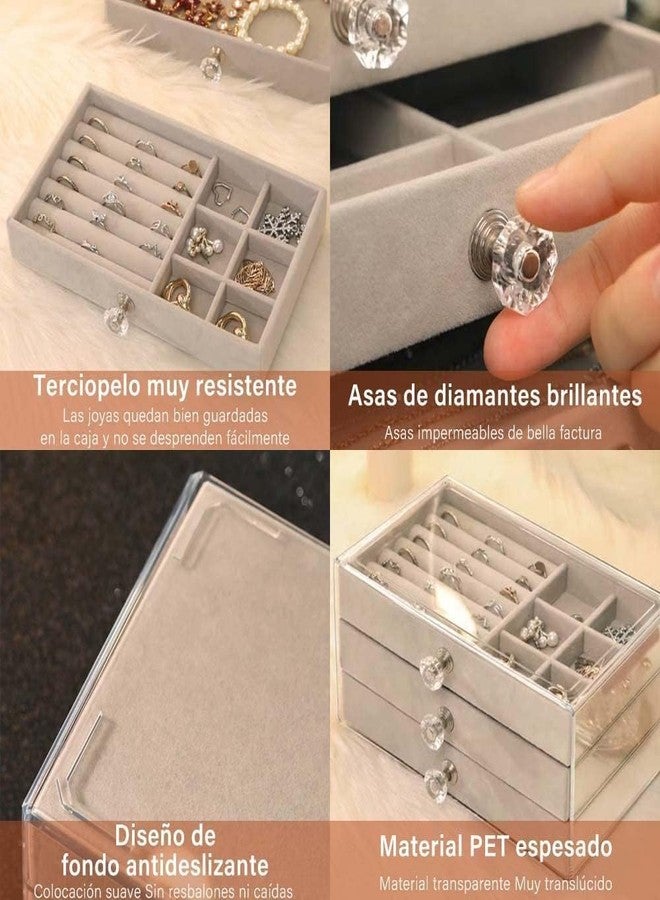 DEVHEART Acrylic Jewelry Organizer Clear Jewelry Box with 3 Drawers for Earrings, Rings, Necklaces, and Bracelets Multifunctional Velvet Stackable Jewelry Box diffrrent Compartments - Image 5
