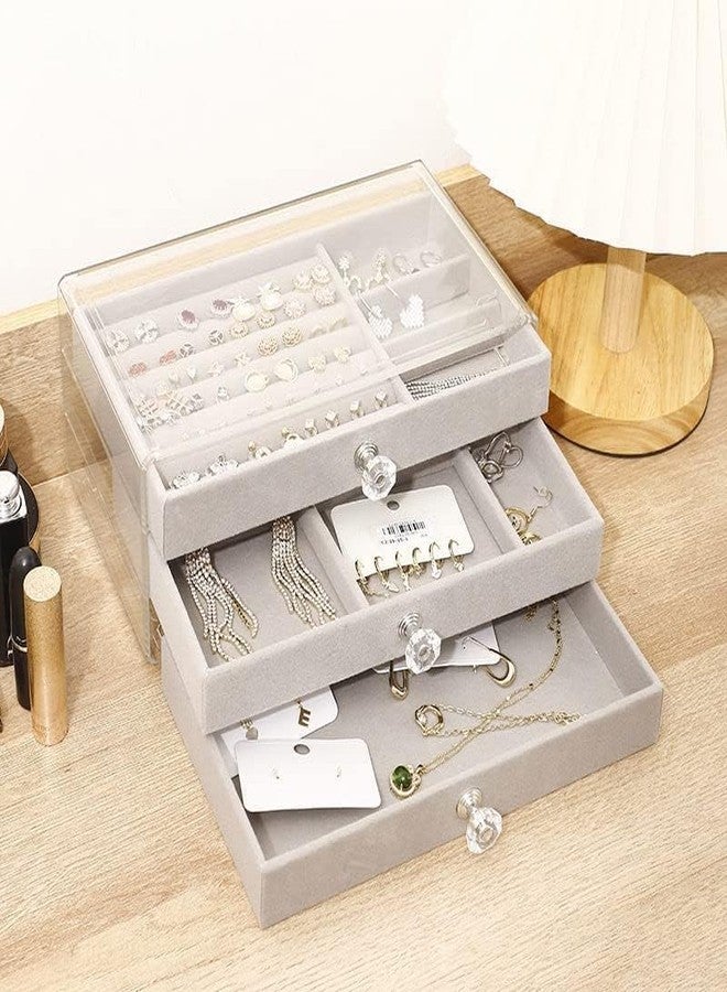 DEVHEART Acrylic Jewelry Organizer Clear Jewelry Box with 3 Drawers for Earrings, Rings, Necklaces, and Bracelets Multifunctional Velvet Stackable Jewelry Box diffrrent Compartments - Image 2