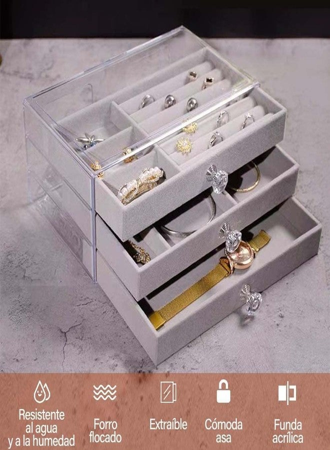 DEVHEART Acrylic Jewelry Organizer Clear Jewelry Box with 3 Drawers for Earrings, Rings, Necklaces, and Bracelets Multifunctional Velvet Stackable Jewelry Box diffrrent Compartments - Image 3