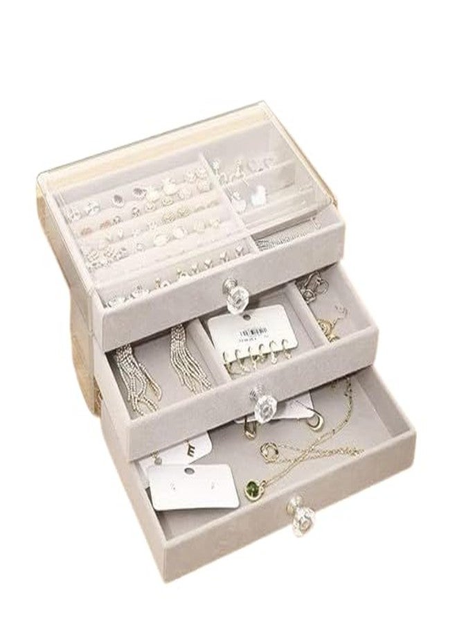 DEVHEART Acrylic Jewelry Organizer Clear Jewelry Box with 3 Drawers for Earrings, Rings, Necklaces, and Bracelets Multifunctional Velvet Stackable Jewelry Box diffrrent Compartments - Image 1