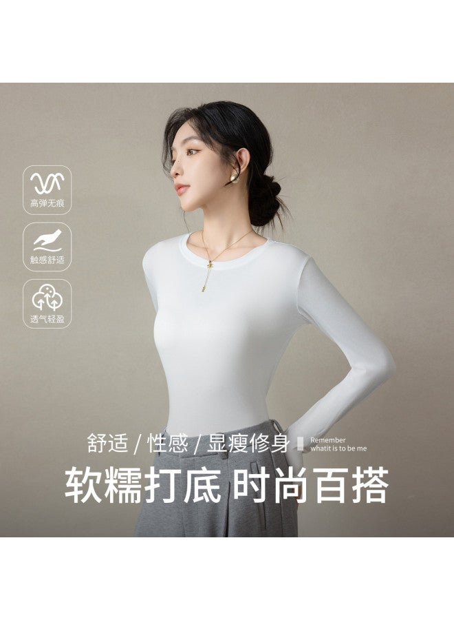 Fenton 2025 Spring/summer Women's Round Neck Comfortable Mid-neck Layering Blouse - Image 2