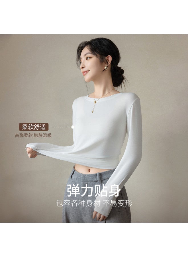 Fenton 2025 Spring/summer Women's Round Neck Comfortable Mid-neck Layering Blouse - Image 4