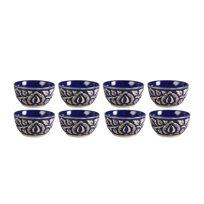 Caffeine Ceramic Handmade Blue Mughal Katori Bowl- Set of 8 - Image 1