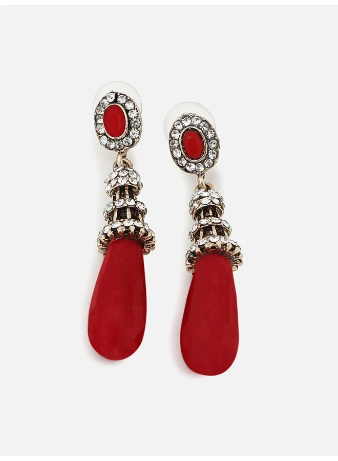 سوهي قرط متدلي من الحجر مصمم مطلي بالذهب