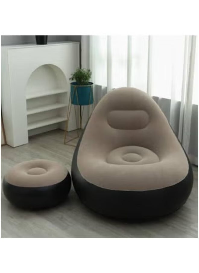 2 in 1 Inflatable Sofa Set with Footrest – Portable Folding Blow-Up Recliner Chair with Flocked Surface – Lightweight Inflatable Lounge Chair for Indoor & Outdoor Use – Compact Air Sofa for Balcony, Camping, Backyard, Picnic & Dorm – Easy to Inflate & Store