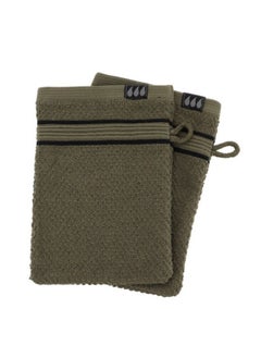 Tendance 2-Piece Premium Cotton Bath Glove Set Khaki Green and Black 15 x 21cm AA7011143 
