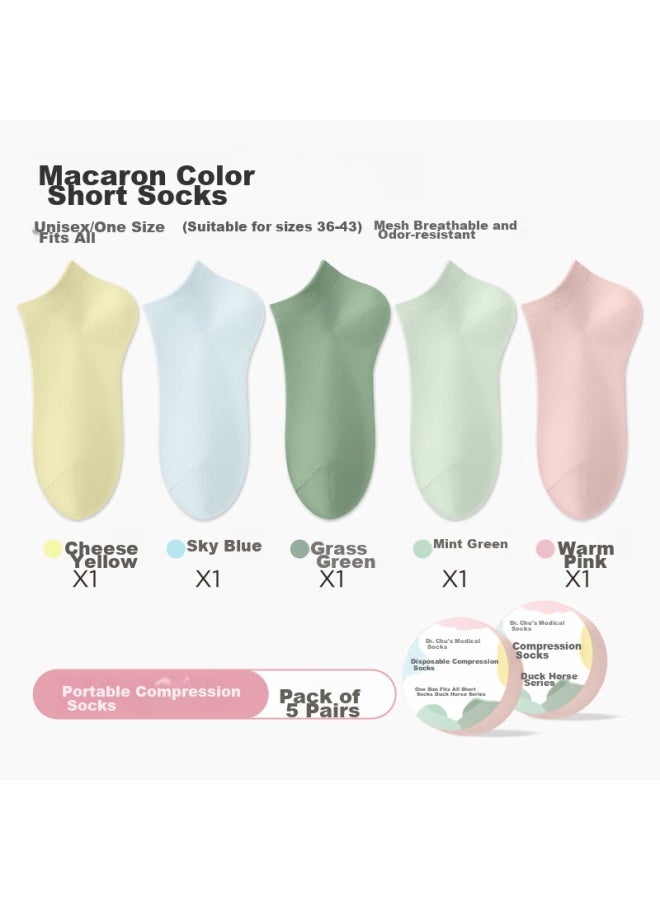 Chuyi Sheng Disposable Socks For Men And Women, Compression Short Socks, Travel-friendly, No-wash, Portable, Sweat-absorbing, Breathable 【macaron Color】 5 Pairs - Image 1