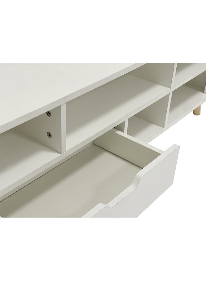 بست وان وحدة تلفاز عصرية وأنيقة للحفاظ على غرفة المعيشة منظمة وراقية 140x38x30 سم MDF أبيض - Image 5