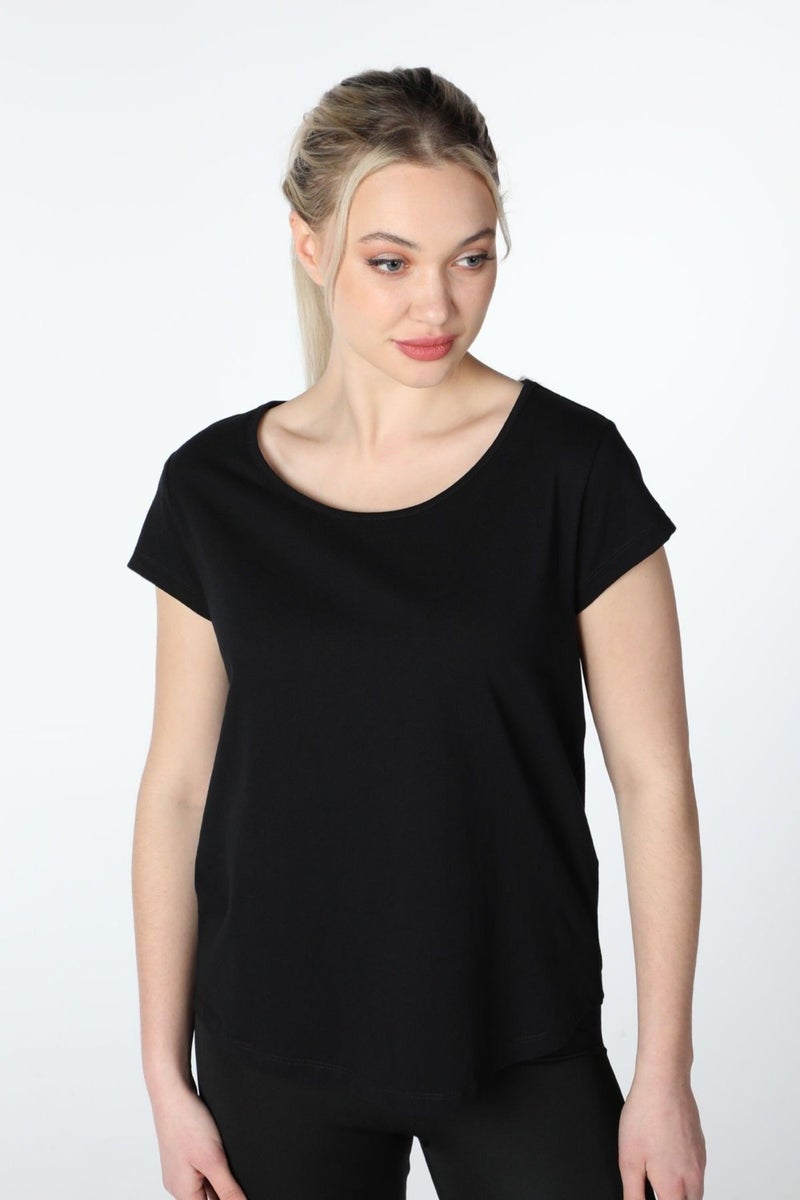 Defy's Women's Short Sleeve Boat Neck T-Shirt Black  - Image 5