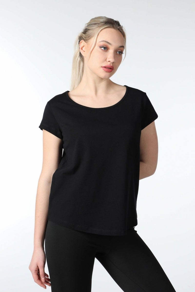 Defy's Women's Short Sleeve Boat Neck T-Shirt Black  - Image 1