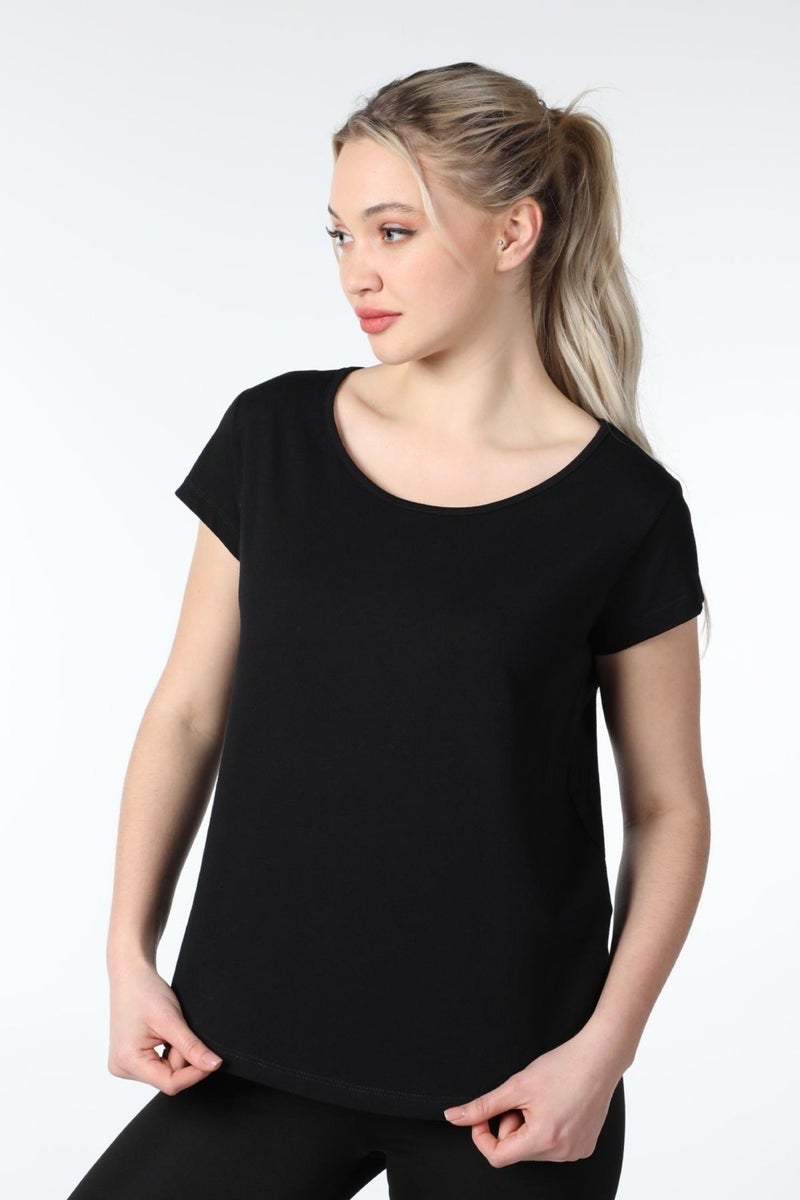 Defy's Women's Short Sleeve Boat Neck T-Shirt Black  - Image 3
