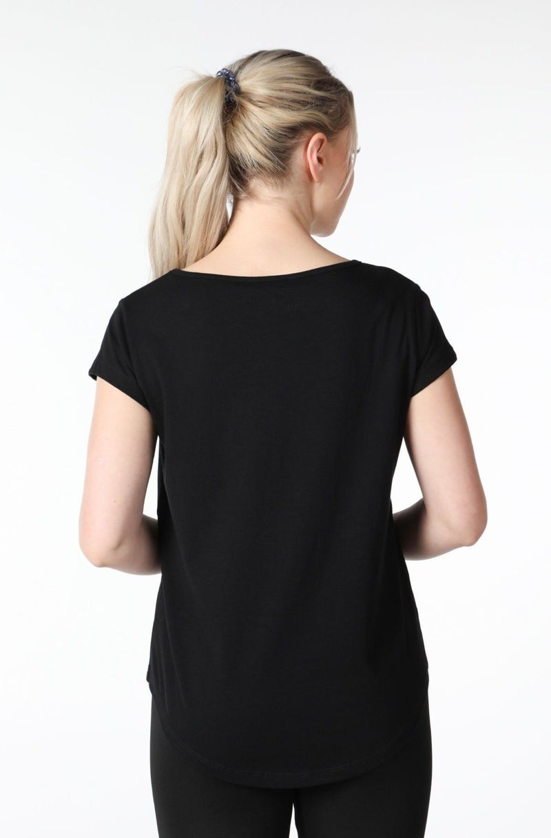 Defy's Women's Short Sleeve Boat Neck T-Shirt Black  - Image 4