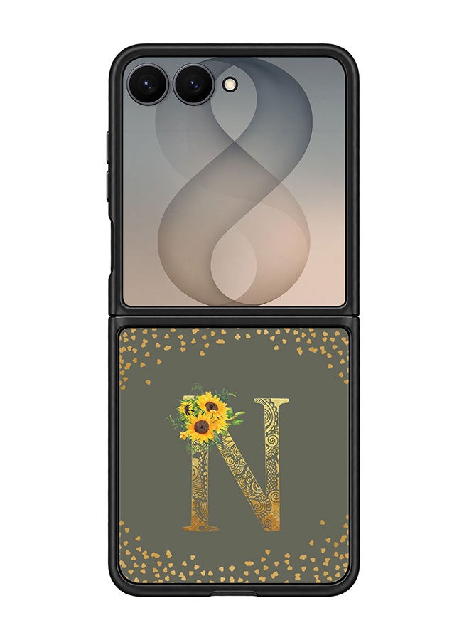 Stylizedd Rugged Case for Samsung Galaxy Z Flip8- Slim Fit Hybrid Rubber Cover Sunflower Monogram - N (Olive Green)