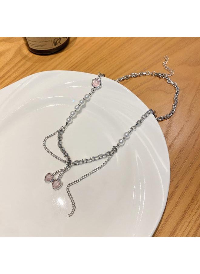 Generic - South Korea Silver Titanium Steel Necklace For Girls Versatile High Sense Niche Pearl Butterfly Pendant Clavicle Chain Jewelry - Image 1